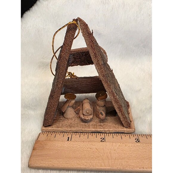 Vintage Primitive Wooden Nativity Creche Manger Christmas Ornament - Picture 9 of 10